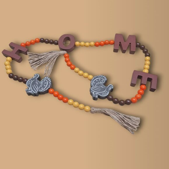 Fall Home Turkey Bead Thanksgiving 40 Inch Tassle Wall Decor Swag Holiday Wood - Picture 1 of 5